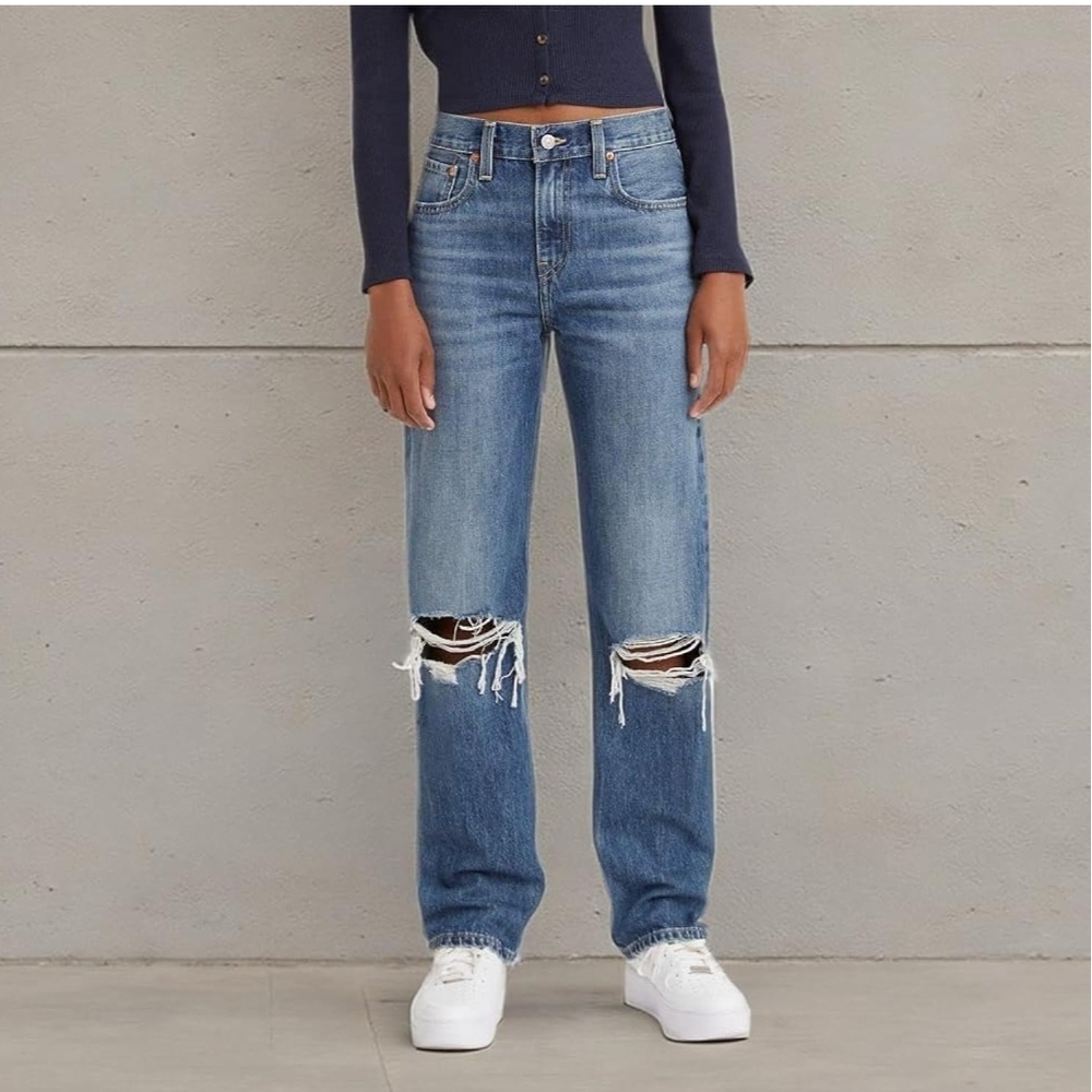 Trendy Blue Distressed Boyfriend Jeans